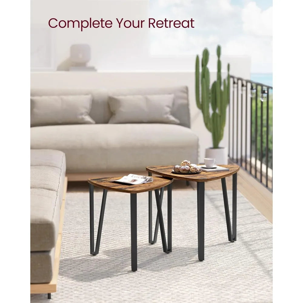 Nesting Coffee Tables, End Tables Set of 2 for Living Room Bedroom, Industrial Small Stacking Side Tables with Metal Frame for