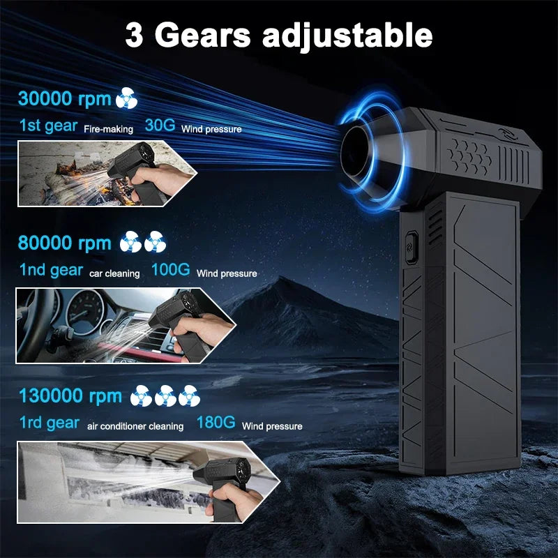 Powerful Turbo Fan X3 Electric Air Duster with 3 Gear 130000RPM 52m/s Brushless Portable Dust Blower Gun Cleaning Blower Tool