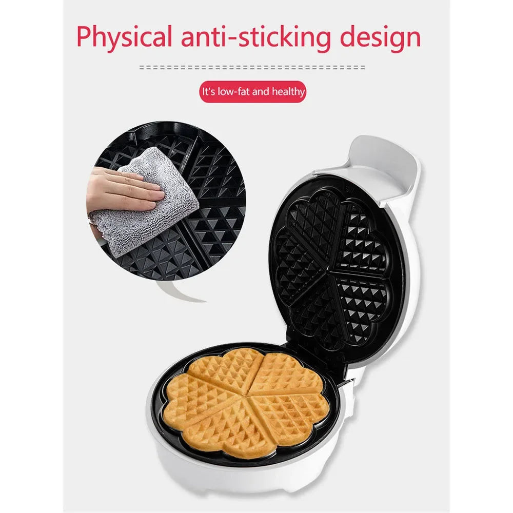 Belgian Waffle Maker - 5 Pieces of Heart-shaped Non-stick Coating, Heated on Both Sides, Suitable for Breakfast Dessert Parties