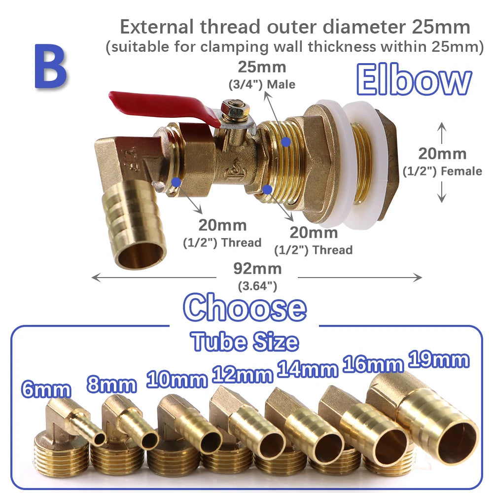 6-19mm Brass Pagoda Ball Valve Hose Adapter Water Tank Coupling Joint for Aquarium Fish Tank Garden Irrigation Tube Pipe Fitting