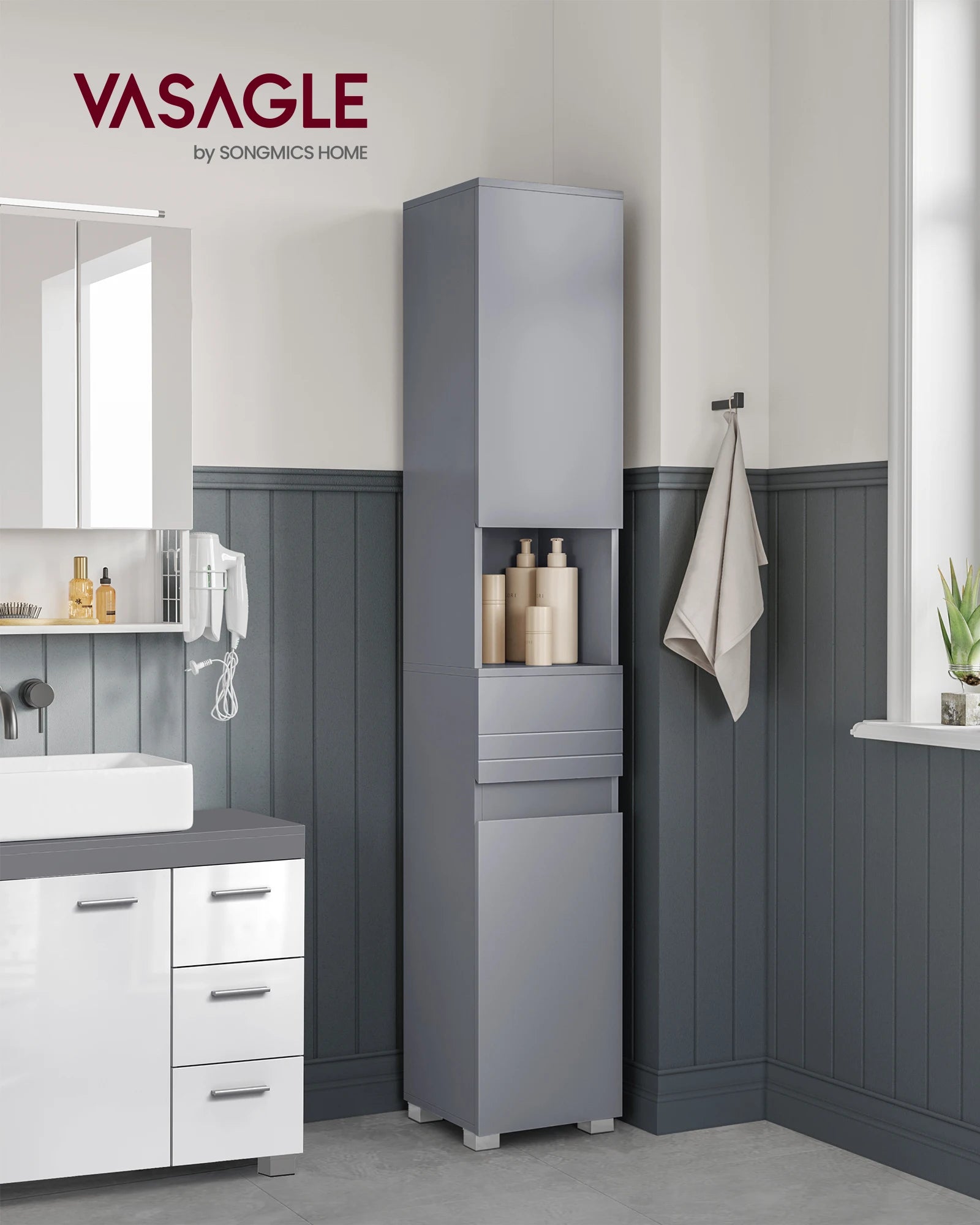 VASAGLE bathroom chest of drawers bathroom cabinet with a drawer, adjustable shelves
