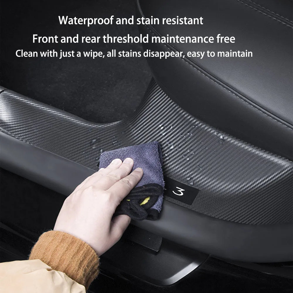 1- 8 Pcs For Tesla Model 3 Highland 2024 ABS Front Rear Door Sill Protector Threshold Strip Anti-kick Guard Panel Waterproof Pad
