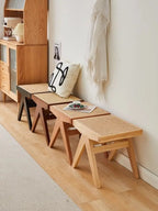 Handmade Rattan Bench with Wabi - Sabi Flair: Solid Wood, Multifunctional for Home & Shoe Storage