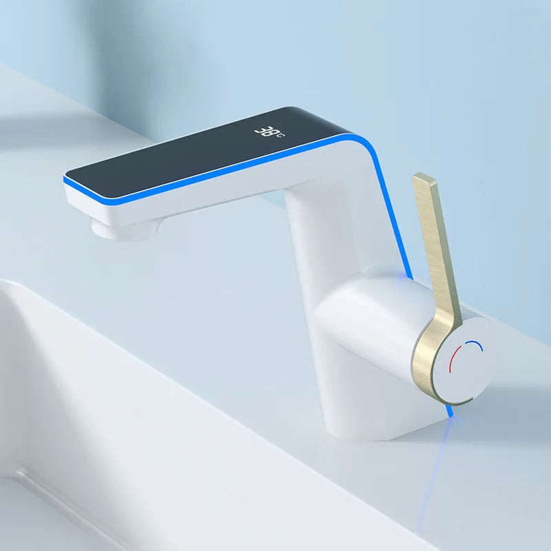 High-end Temperature Display Basin Faucet LED Light 2 Modes Sprayer Hot Cold Water Sink Mixer Wash Tap Single Hole For Bathroom