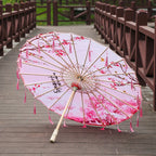 82cm Pink Flowers Silk Decorative Umbrella Han Cos Props Tassel Umbrella Ancient Chinese Classic Oil Paper Parasol