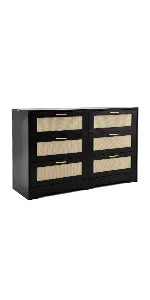 REDLIFE 47.24" Rattan Dresser with 6 Drawers ,Modern Chest Wood Storage Closet w/ Golden Handles for Bedroom Living Room Hallway