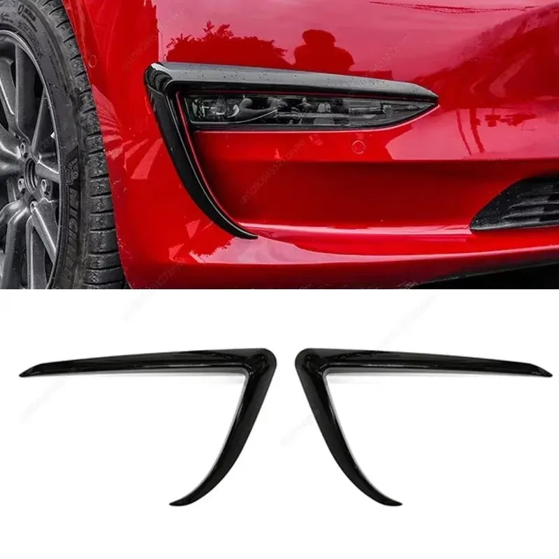 Front Fog Lamp Eyebrow Wind Knife For Tesla Model 3 2017-2023 Gloss Black Fog Lamp Trim Carbon Look Blade Trim Bodykits Tuning