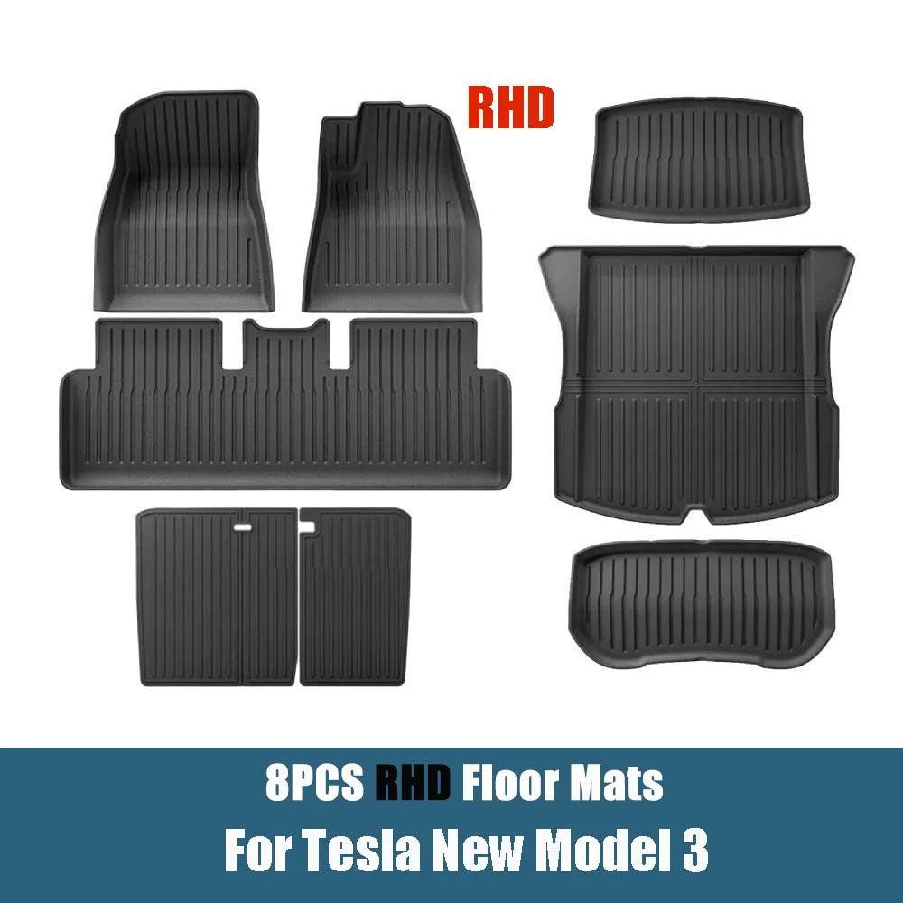 Floor Mats For Tesla Model 3 Highland 2025 All Weather Front Rear Cargo Liner Mat, Waterproof Anti-Slip Mats Accessories