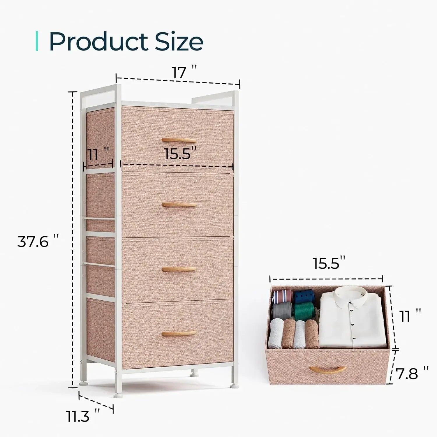Dresser for Bedroom with 4 Drawers, Tall Dressers Storage Drawers, Tower Organizer Unit for Hallway, Entryway, Closets
