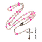 Flower Beads Crosses Rosary Necklace Hangable Pendants Long Chain for Womens Men Religious Neckchain Praying Meditations