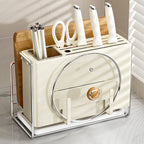 Kitchen Knife Holder Rack with Lid Stand and Chopstick Storage Magnetic Drain Design for Countertop Organization Use