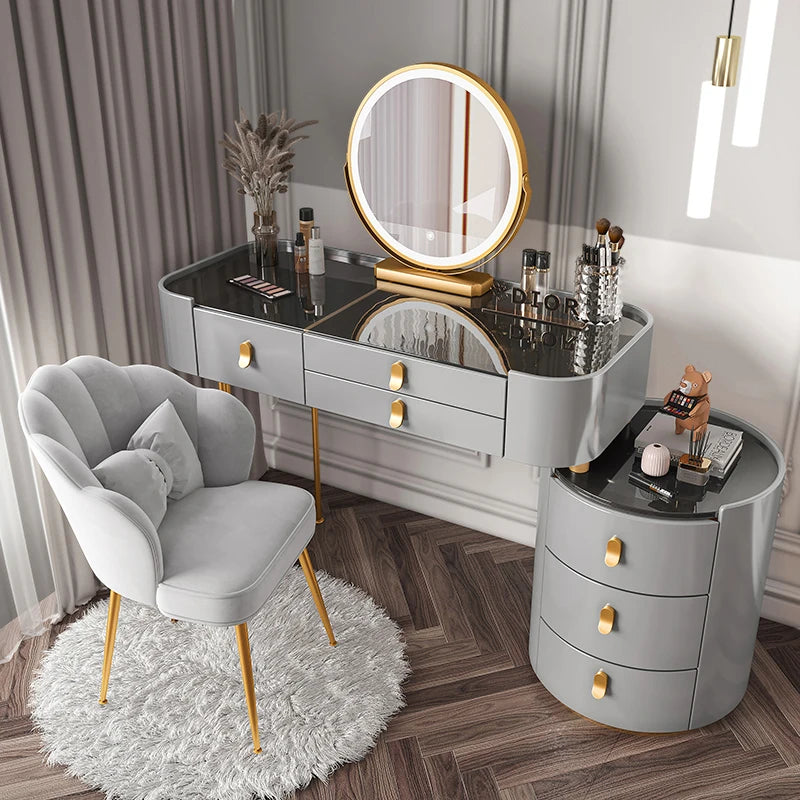 Dressing table glass desk bedroom modern makeup table wooden drawers Storage vanity chair comfortable furniture for bedroom