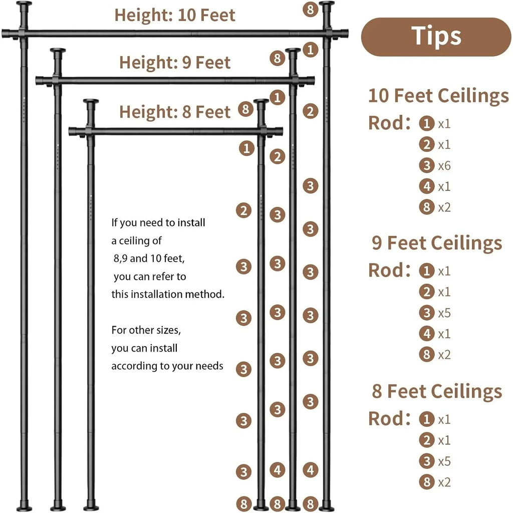 Room Divider, Height and Width Adjustable No Drilling Curtain Rod, Heavy Duty Metal Tension Wall Divider for Room Separation