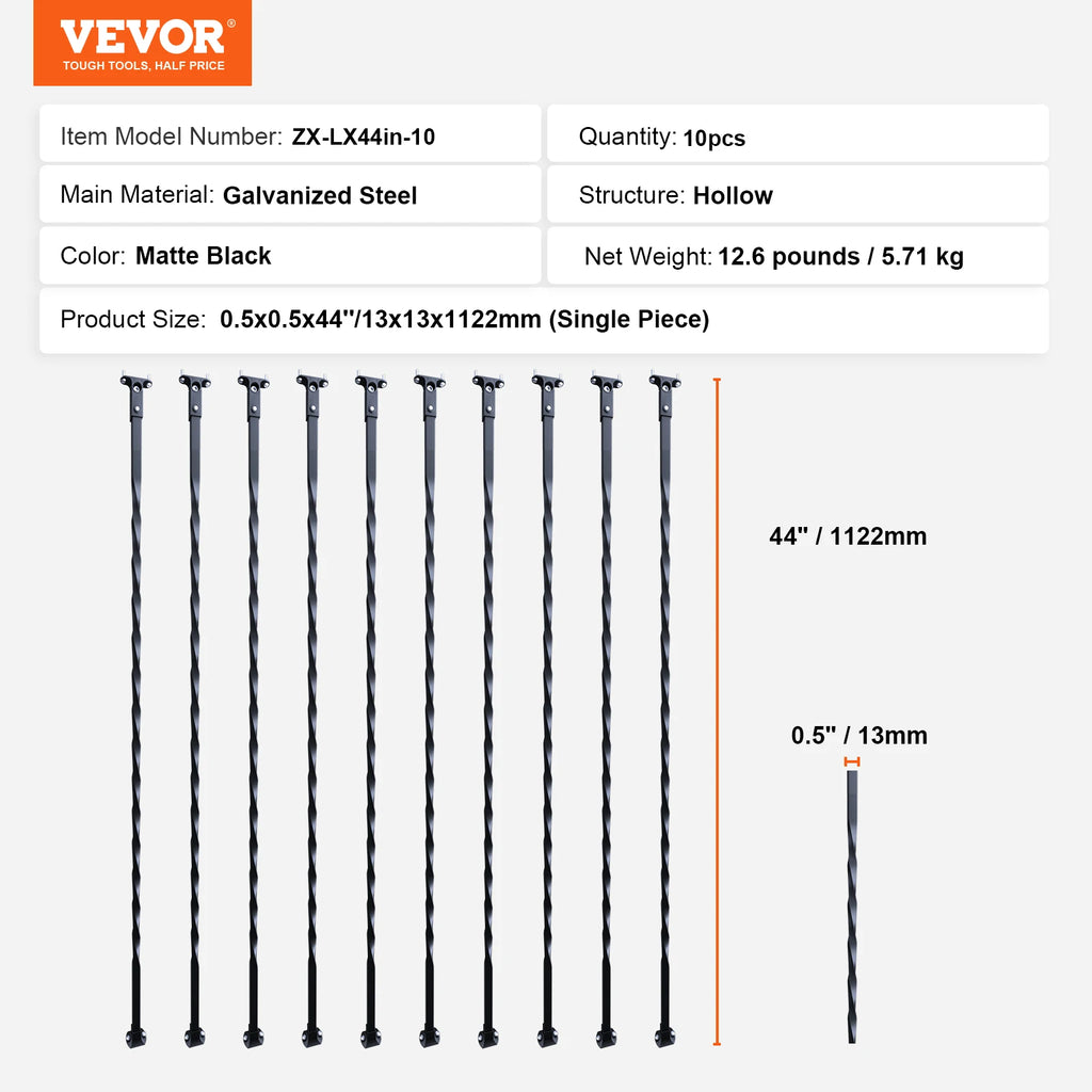 VEVOR Staircase Metal Balusters Galvanized Steel Decorative Banister Spindles with Hollow Baskets Spiral Stair with Shoes Screws