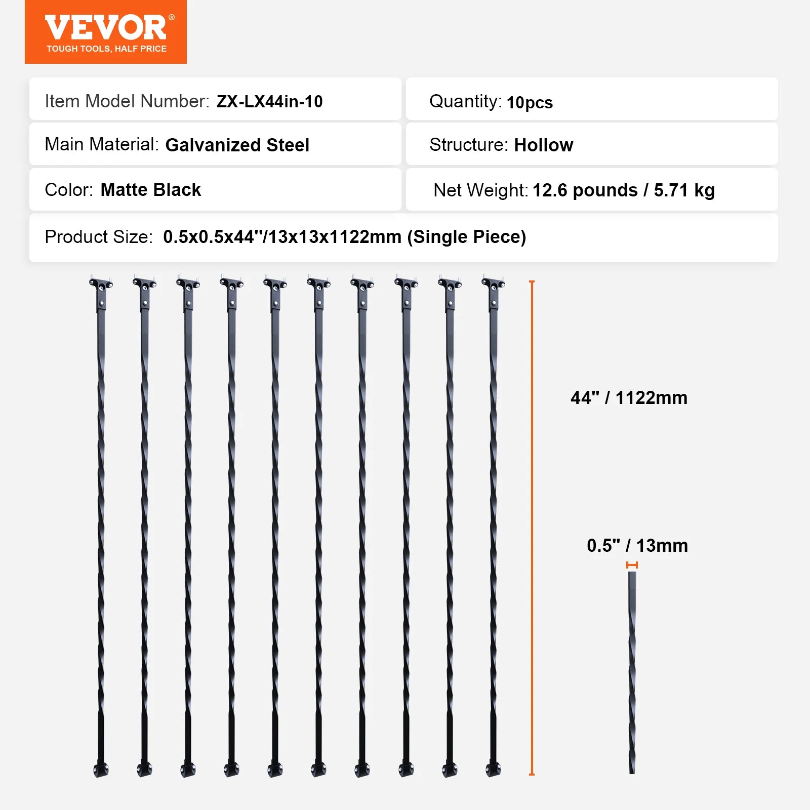 VEVOR Staircase Metal Balusters Galvanized Steel Decorative Banister Spindles with Hollow Baskets Spiral Stair with Shoes Screws
