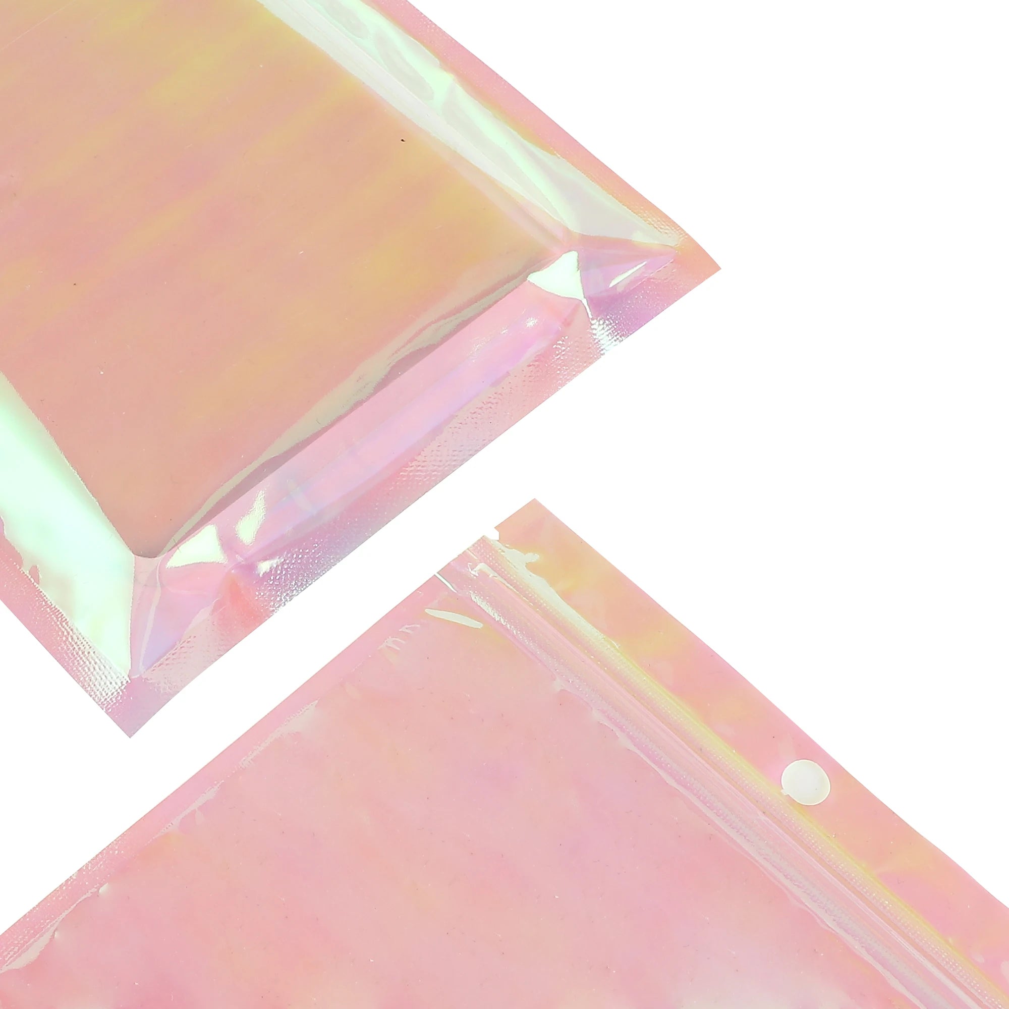 Eco-Friendly Clear Mylar Bag,Holographic Pink Plastic Storage Bag,Reusable Smell Proof Zipper Pouches,Cosmetic Organizer Pouches