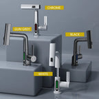 Gun Grey Intelligent Digital Display Waterfall Pull Out Kitchen Faucet Cold Hot Mixer Taps Rotatable Sink Lifting Basin Faucet