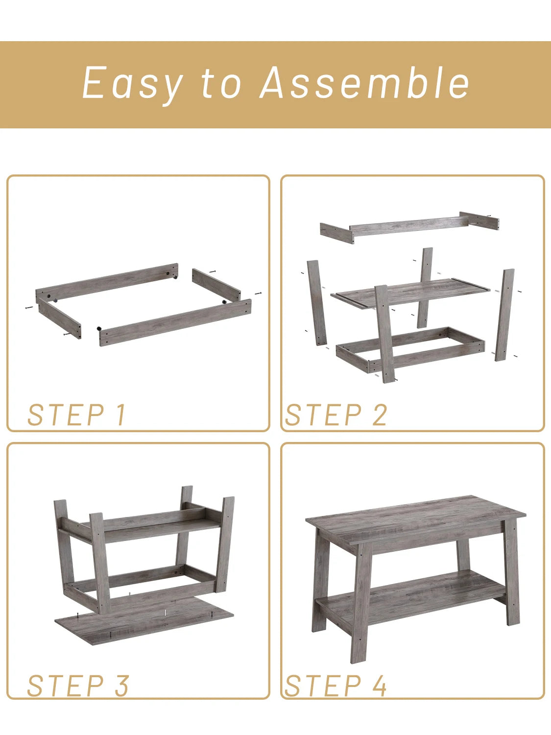 Rustic Farmhouse Wood Coffee Table with Storage Shelf, Rectangular Small Center Side Table for Living Room, Easy Assembly
