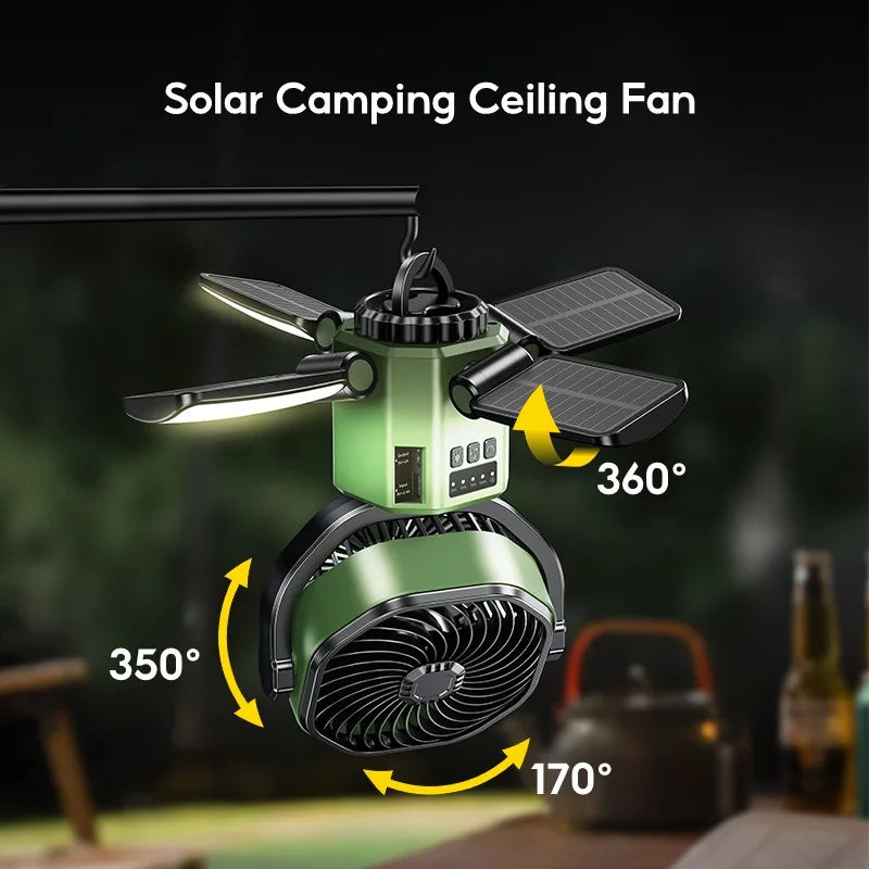Eary Camping Solar Fan With 6000mAh Battery Powered Tent Camp Fan With