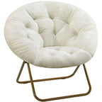 JHK Cozy Saucer Chairs Faux Fur For Living Room Folding Thick Padded Seat Metal Frame X-Large Reading Lounge Furniture