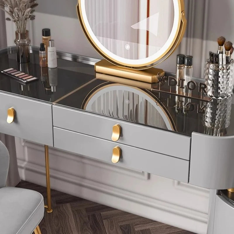 Dressing table glass desk bedroom modern makeup table wooden drawers Storage vanity chair comfortable furniture for bedroom