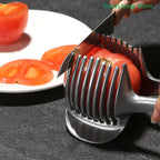 [CL]Kitchen Gadgets Handy Stainless Steel Onion Holder Potato Tomato Slicer Vegetable Fruit Cutter Safety Cooking Tools[CL]
