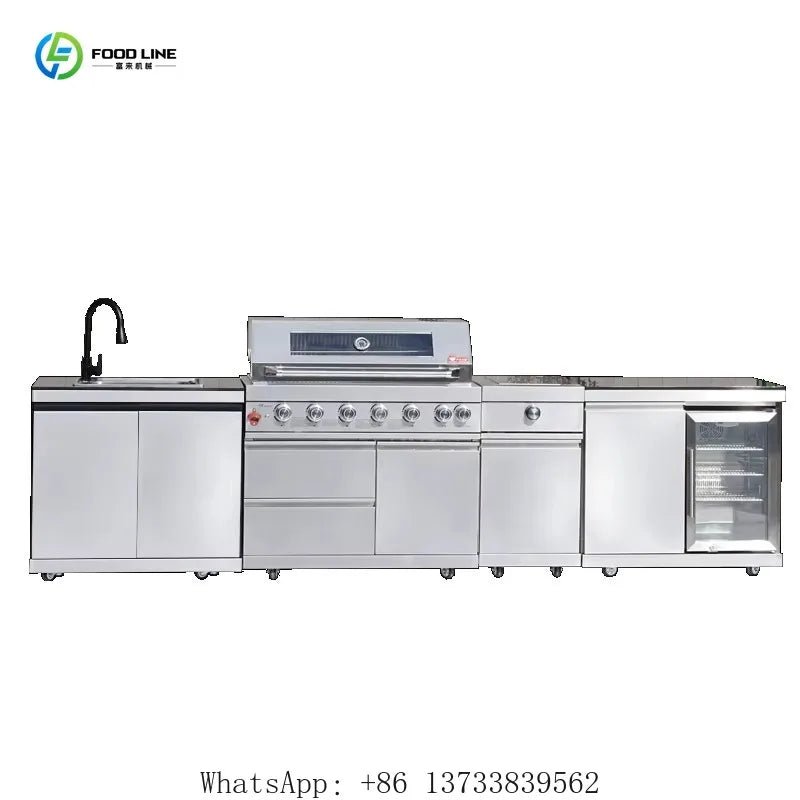 Customized Outdoor Kitchen Professional Waterproof Stainless Steel Barbecue Cabinet With Gas Grill Refrigerator Sink