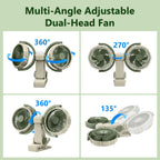 Eary Dual Head Clip On Fan Mount For Desktop With 4000mAh Battery Oper