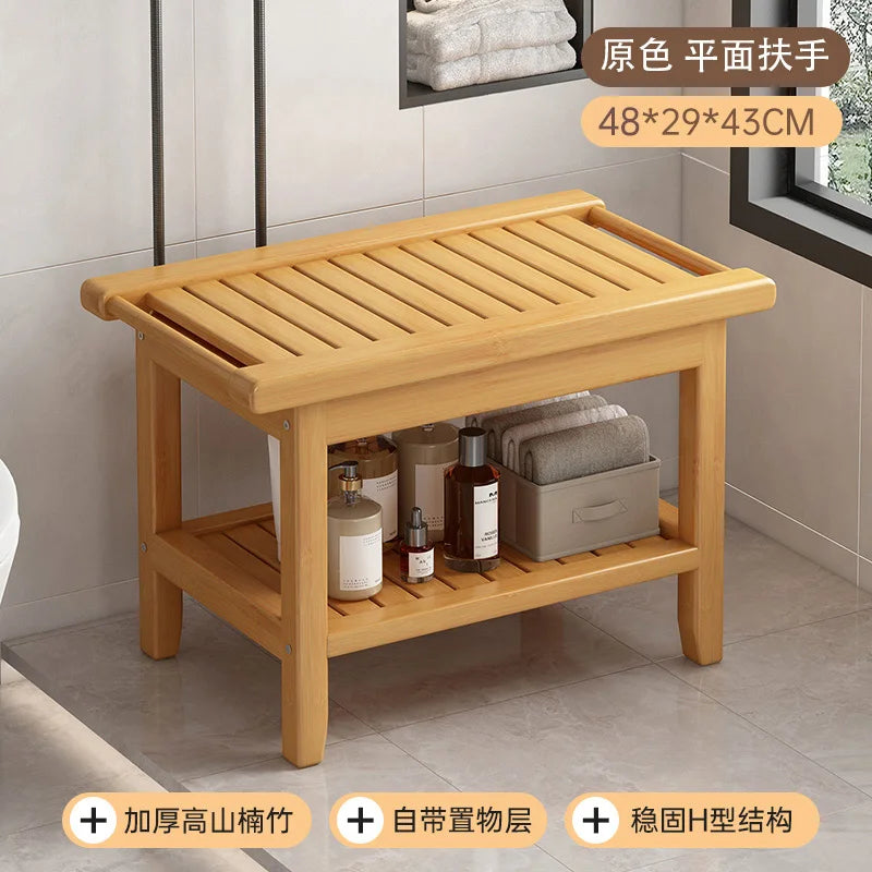 Anti-Slip Bamboo Shower Stool Waterproof Bathroom Bath Bench for Foot Washing or Entryway Shoe Changing Seat