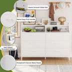 White Dresser for Bedroom with 6 Drawers and Storage Shelves, Wide Chest of Drawers with Sturdy Steel Legs, Large Wooden Storage