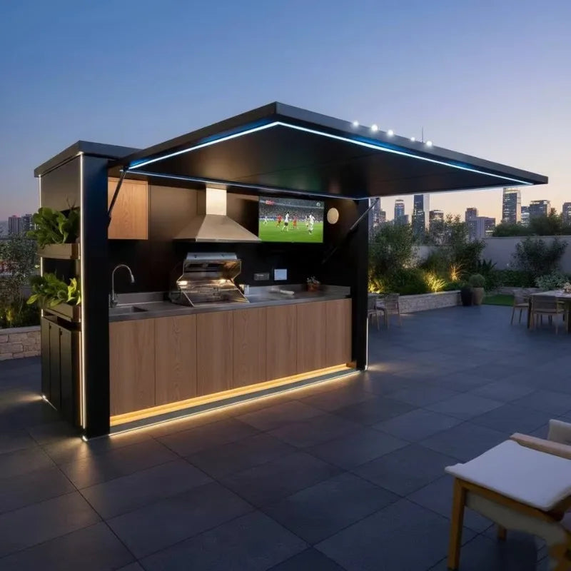 Stainless Steel Outdoor Kitchen Cabinets New Design Modern with Stove and BBQ Grill Set for Patio Backyard Custom