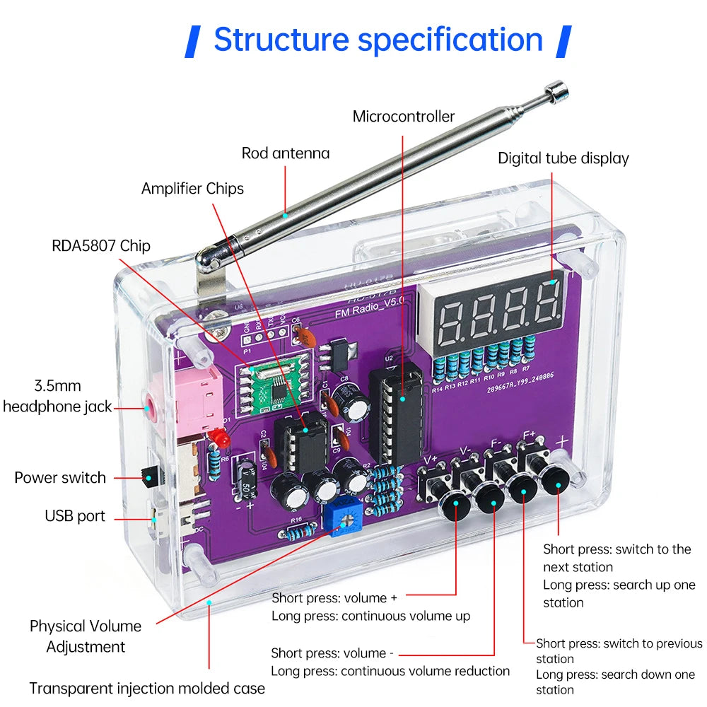 DIY Welding Kits 87-108MHz HU-017A/HU-017B RDA5807S Radio Kit FM DIY Electronic Parts Learning Set