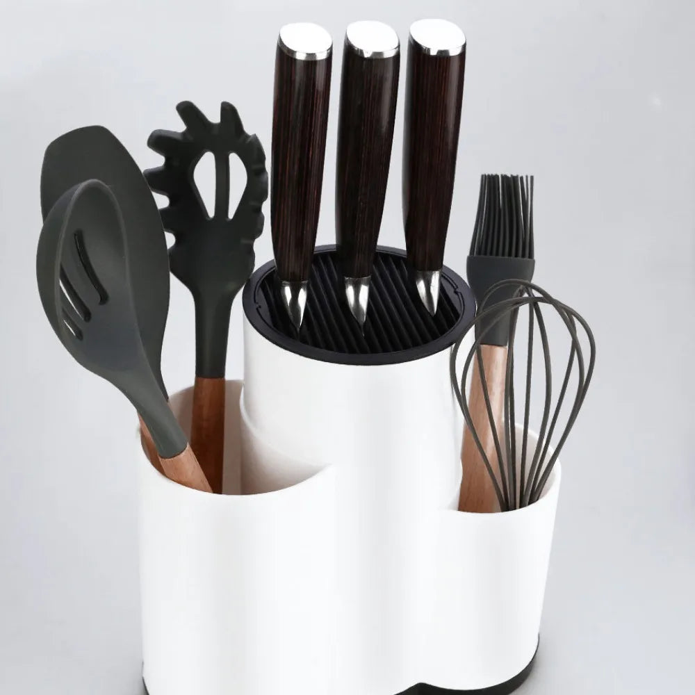Kitchen Organizer Rack Universal Knives Holder Plastic 2/3 Grid Kitchenware Drain Rack Black/White Flatware Storage Box Fork