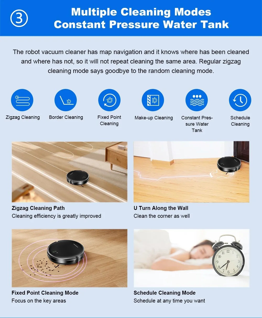Liectroux L200 Robot Vacuum Cleaner Max 4000Pa Suction Smart Mapping 230ml Electric Control Water Tank