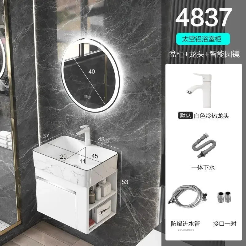 Minimalist Mini Bathroom Cabinet with Side Storage Ceramic Integrated Basin Bathroom Vanity Cabinet with Sink Bathroom Furniture