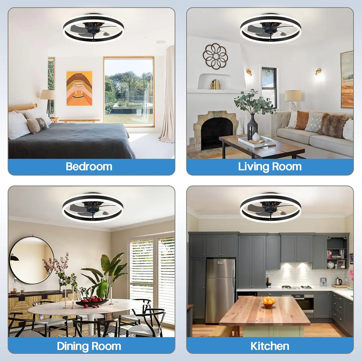 Jelena Silent Ceiling Fan with Remote Control and APP Dimming 6-speed Adjustment LED Fan Light Bedroom Living Room Decoration