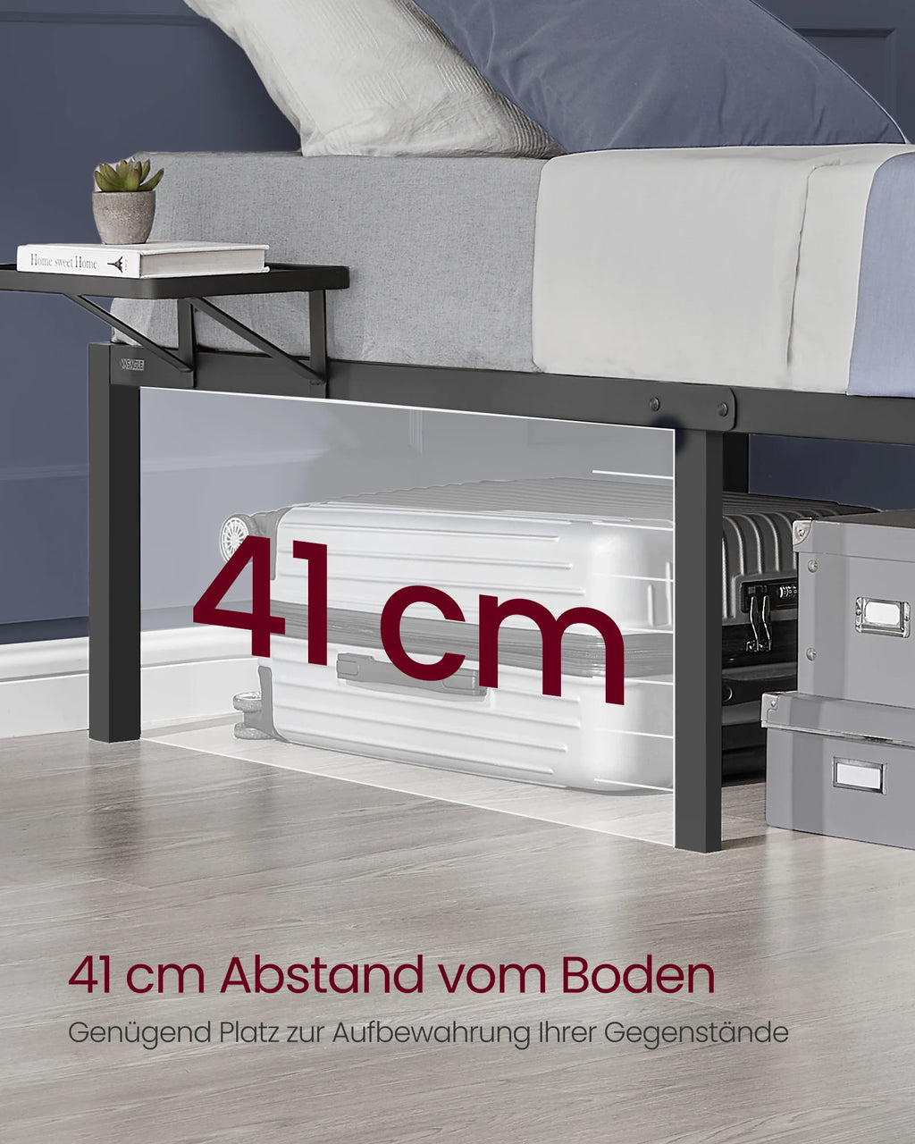 VASAGLE Double bed frame, bed frame, metal bed frame, with storage shelves, guest bed