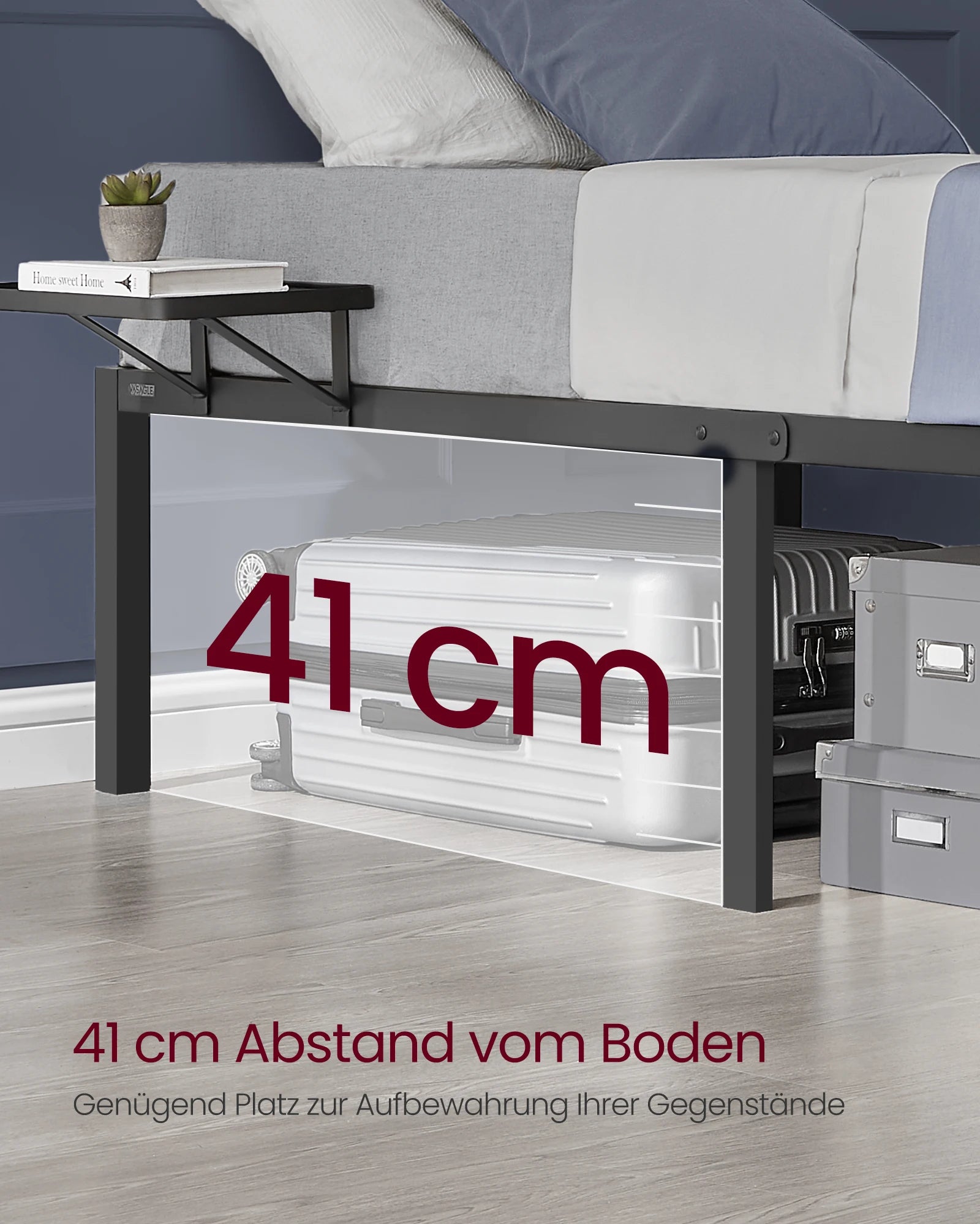 VASAGLE Double bed frame, bed frame, metal bed frame, with storage shelves, guest bed