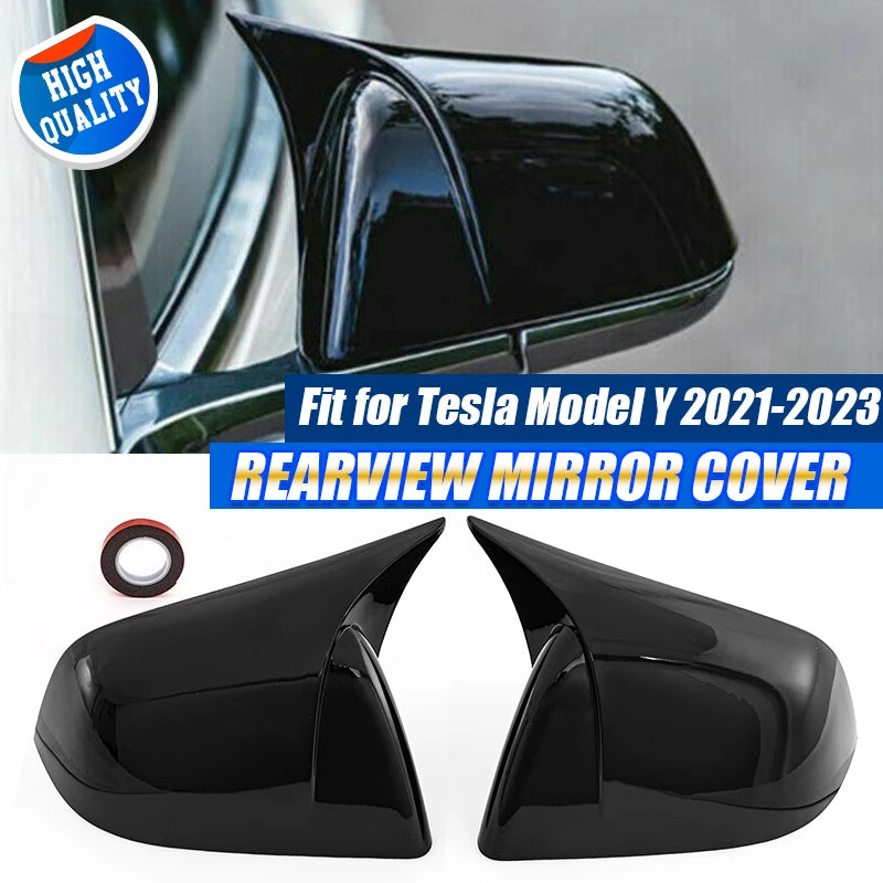 Rearview Mirror Cover Sticker For Tesla Model Y 2020-2023 Glossy Black Side Wing Mirror Cap Case Trim External Car Accessories