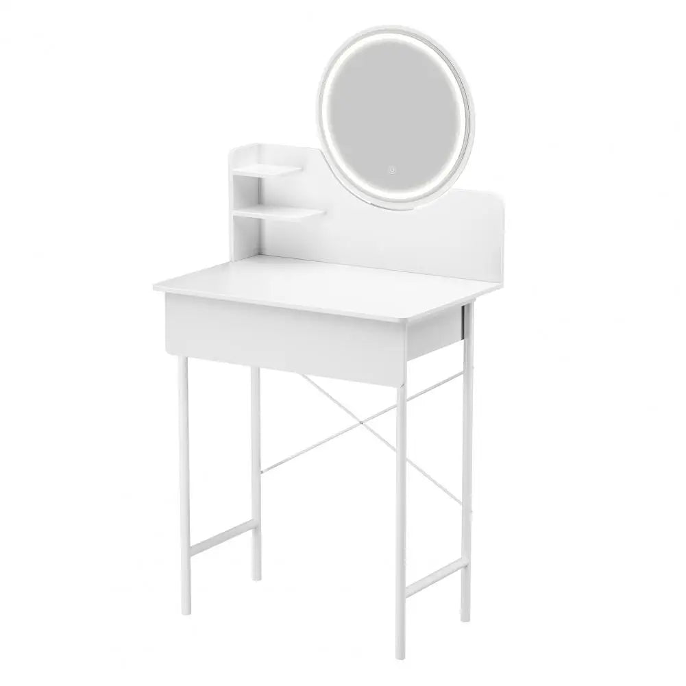 Makeup Vanity Desk with LED Lighted Mirror Vanity Table with 1 Drawer and 2 Opening Shelves 3 Modes Brightness Adjustable