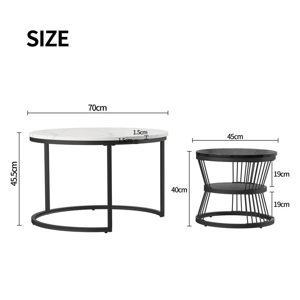 Anajqaqia Set of 2 Round Coffee Tables, Set Tables for Living Room, Stackable Sofa Table, Living Room Table, Black and White