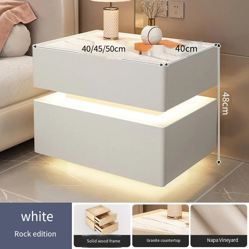 Creative 25-50cm Smart Bedside Table with Sensor Light Nordic Style Storage Cabinet Bedroom Nightstand with Wireless Charging
