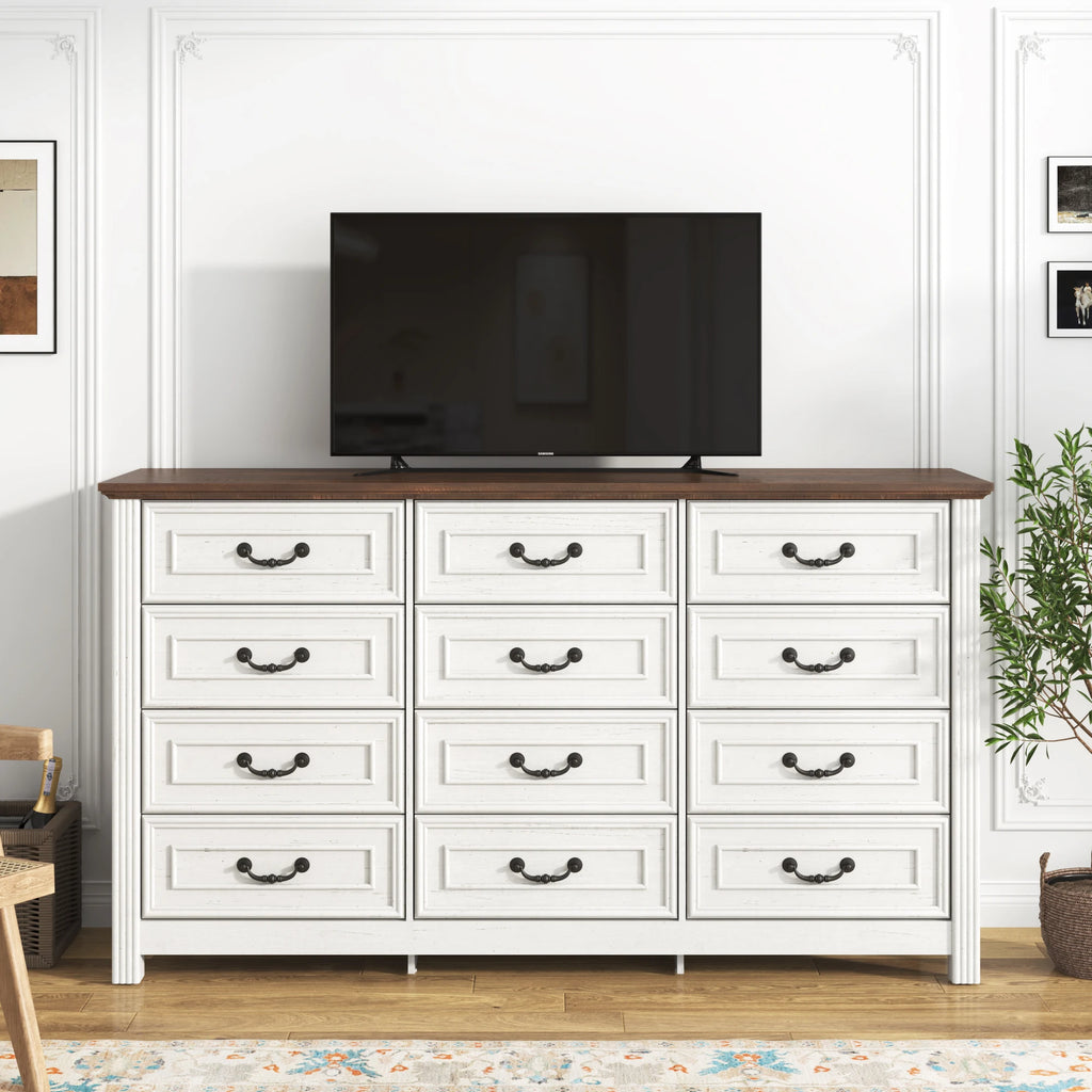 Large Dresser with 12 Drawers for Bedroom, 63'' Long Modern Wood Dresser Chest of Drawers, Storage Cabinet Clothes Organizer