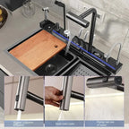 Large Single Slot Kitchen 304 Stainless Steel Waterfall Sink,  Digital Display Embossed Washing Basin Household  washing Sink