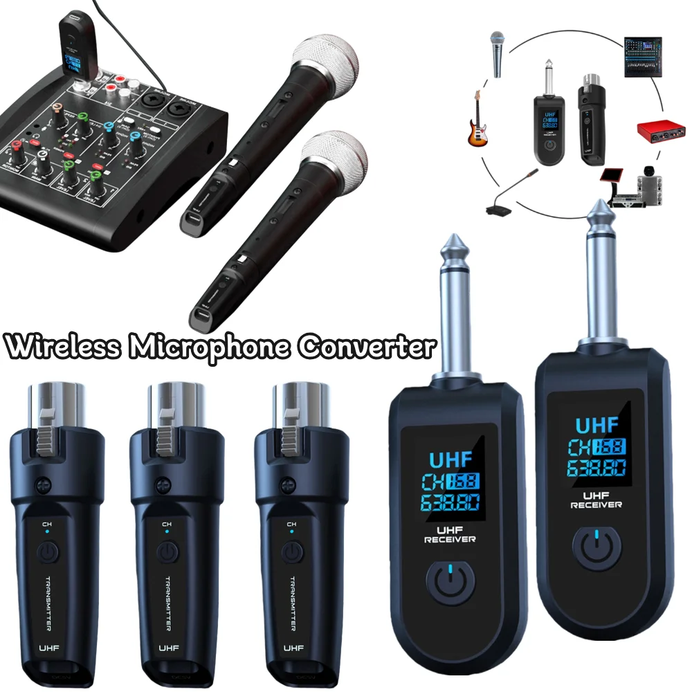 Professional Microphone Wireless Converter XLR Transmitter Receiver For Dynamic/Condenser Mic Guitar Audio Mixer PA System