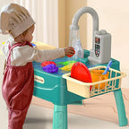 Play Sink with Running Water Kitchen Sink Toys with Electric Faucet Water Table Floating Pool Dishwasher Set for Toddler Girl