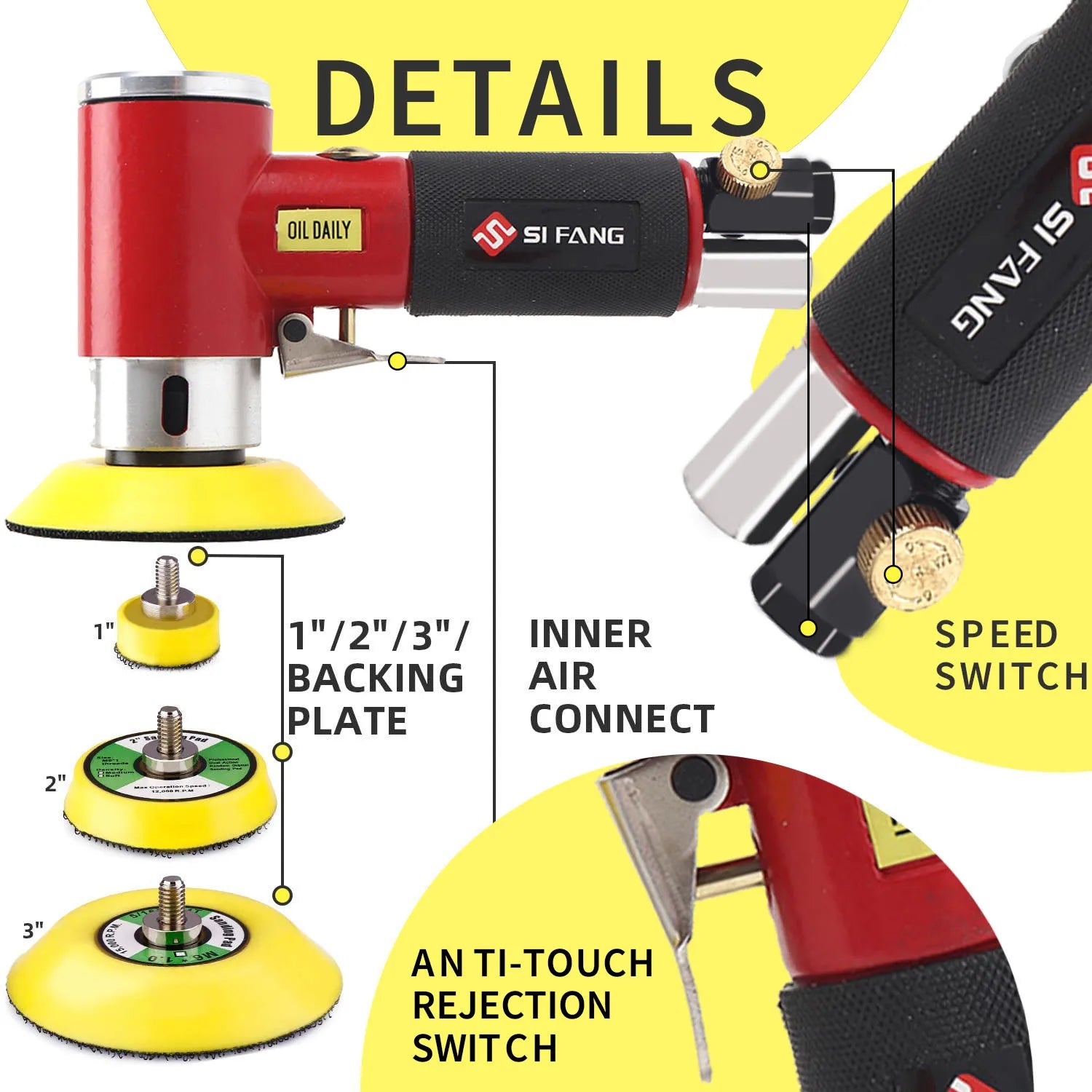 2" 3" Mini Air Sander Pneumatic Orbital Polisher Hand Sanding Tool  Mini Pneumatic  for Auto Body Work, air sander For Polishing