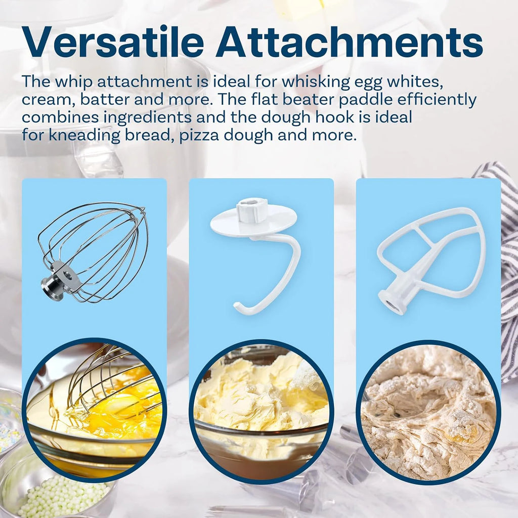 3-piece accessory kit for KitchenAid 4.5 quart mixer - aluminum 6-wire whisk, flat beater and dough hook, hand wash only