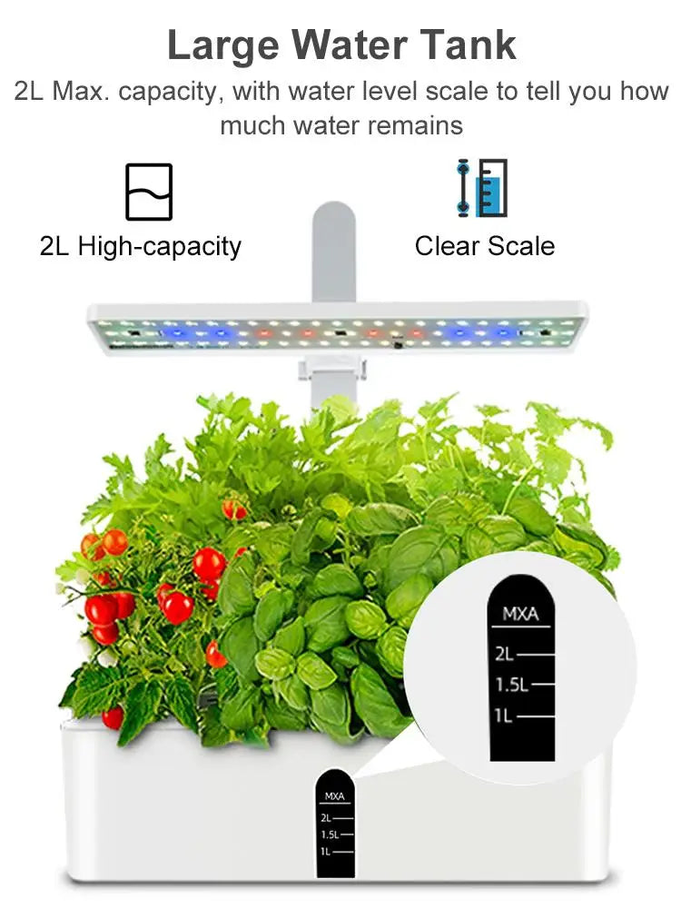 Hydroponics Growing System Automatic Timing Indoor Garden Kit 9 Pods Height Adjustable 15W LED Grow Lights 2L Water Tank