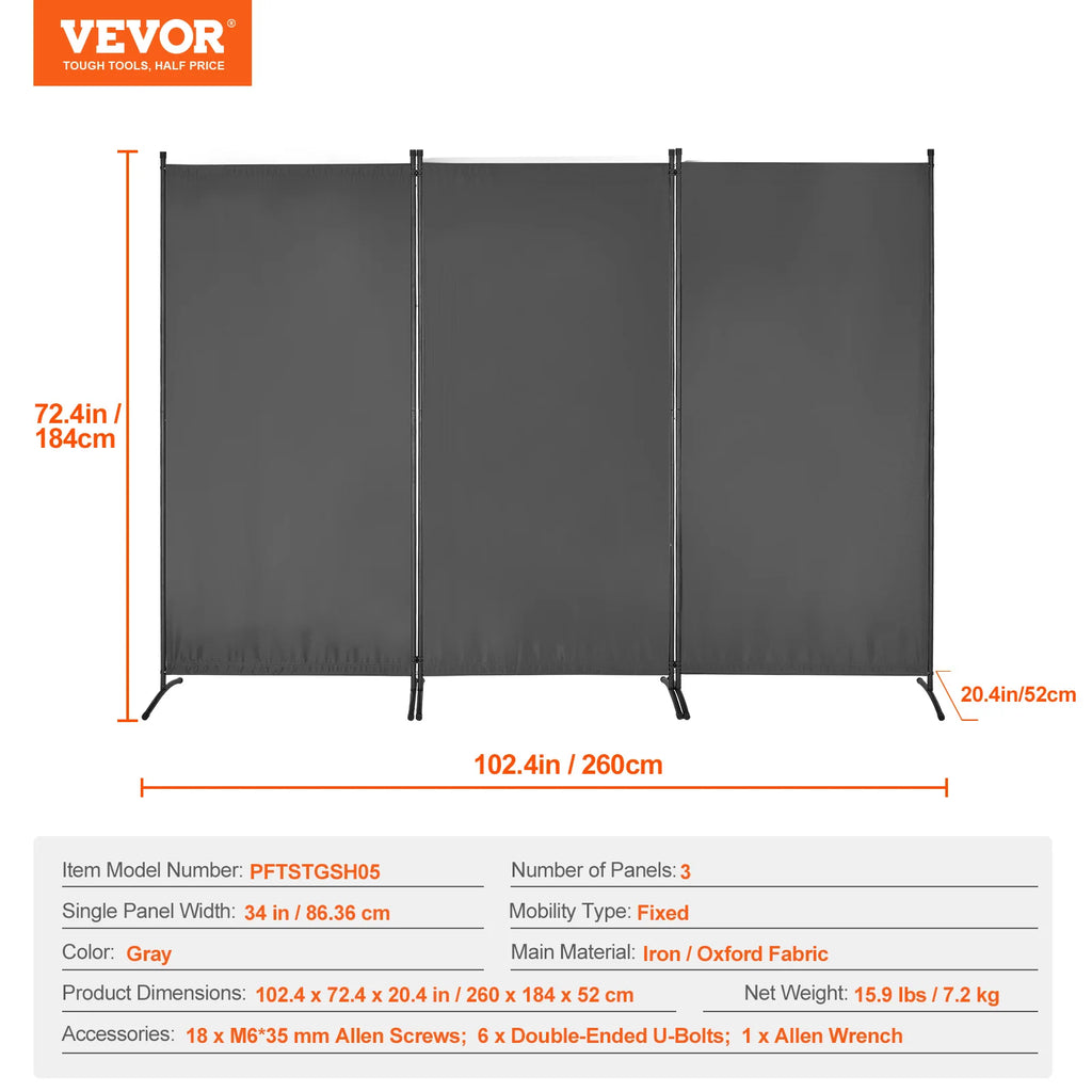VEVOR 3/4/6 Panel Room Divider Folding Privacy Screen and Portable Freestanding Room Partitions for Office Bedroom Study Hotel